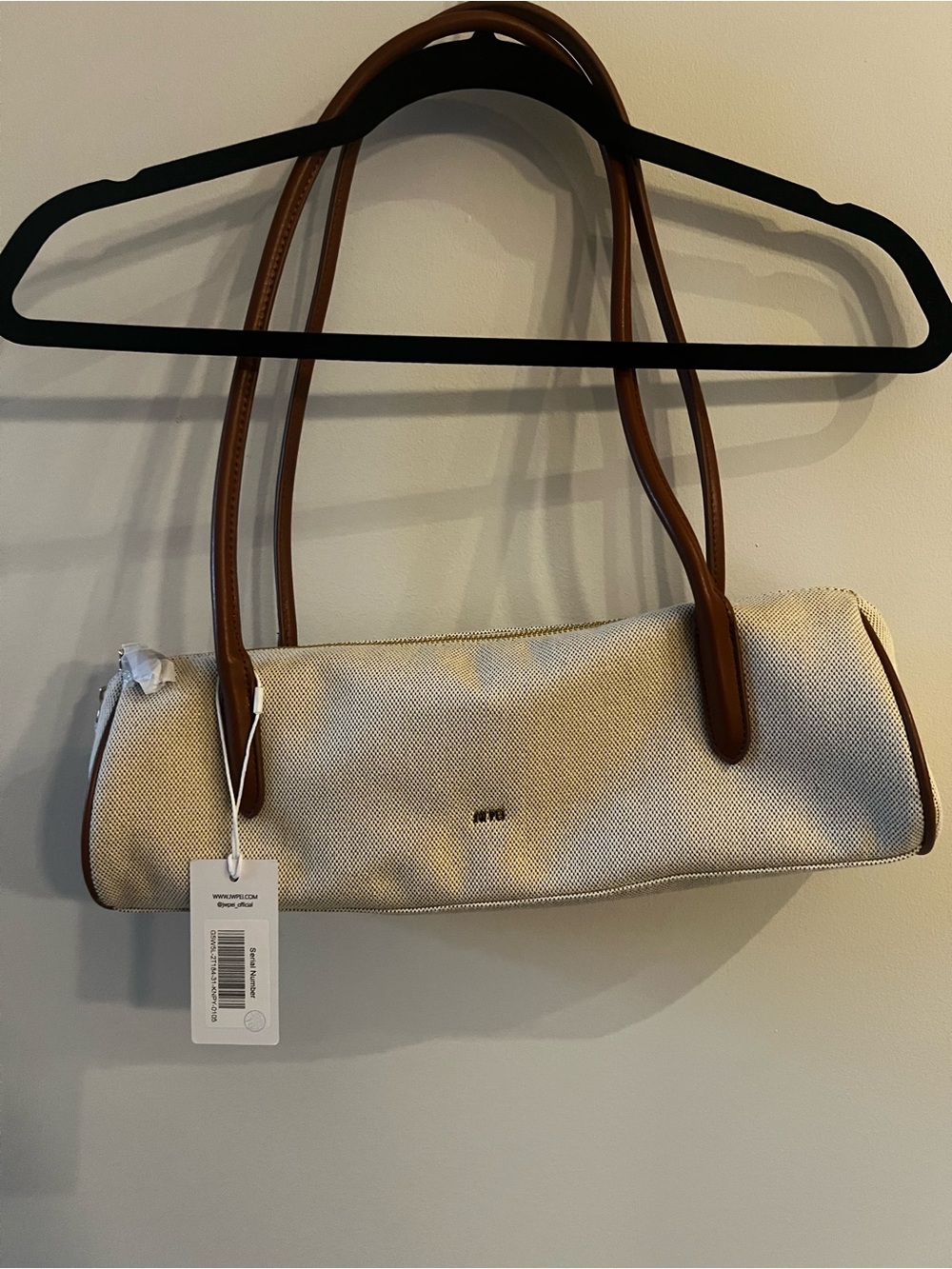 JW PEI Cream Shoulder Bag with Brown Straps